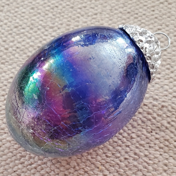 Crackled Egg, multicolor iridescent heavy glass ornament kugel style. - Picture 4 of 6